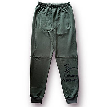 Штани спортивні чоловічі з манжетом двонитка пеньє Under Armour, розміри 46-54, хакі, 4085