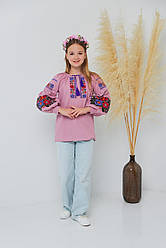 Дитяча вишиванка, блуза для дівчаток з яскравою вишивкою розміри від 146 до 164