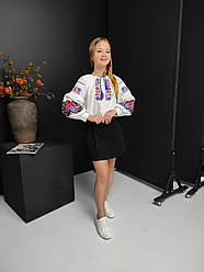 Вишиванка дитяча із льону, блуза для дівчаток з яскравою вишивкою розміри 116-128