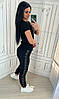 М. Стильний жіночий костюм Bavinchi трійка з футболкою прикрашений стразами Чорний (трикотаж двунить Туреччина), фото 6