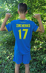 Футбольна форма дитяча Zinchenko 17 Україна синя, з карткою України та написом, Слава Україні