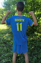Футбольна форма дитяча Dovbyk 11 Україна синя, з карткою України та написом, Слава Україні