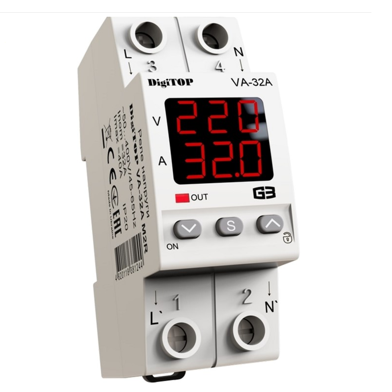 Реле напруги з контролем струму DigiTOP VA-32A M2R 4820118381244