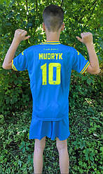 Футбольна форма дитяча Mudryk 10 Україна синя, з карткою України та написом, Слава Україні