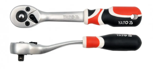 Ключ тріскачка 1/4" сталевий з вигнутою ручкою для слюсарно-монтажних робіт YATO 155 мм 72 зубці YT-0730