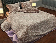 Сімейний комплект з простирадлом на резинці 160х200х20, принт: Вензель штрих, темне