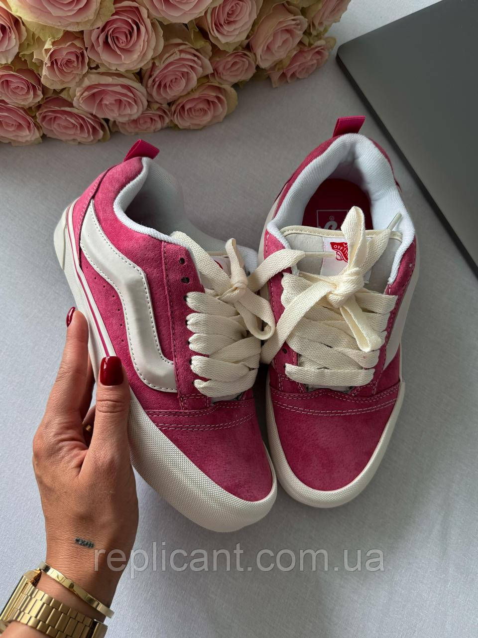 Женские кроссовки Vans KNU School Pink and White кросівки унісекс Vans