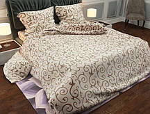 Сімейний комплект з простирадлом на резинці 160х200х20, принт: Вензель штрих, світле