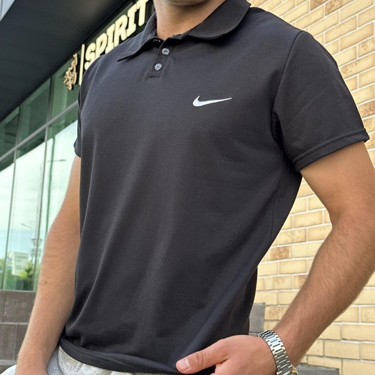 Чоловіча спортивна футболка Nike чорна поло Найк чорне