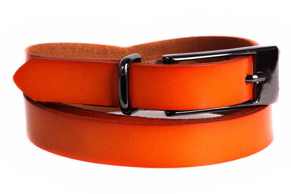 Жіночий вузький ремінь з натуральної шкіри кт6587 помаранчевий, фото 1
