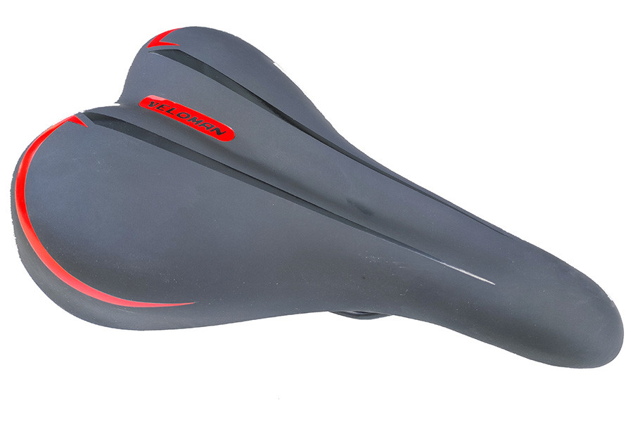 Сідло велосипедне Veloman Байк, чорно-червоне, без замка, фото 1