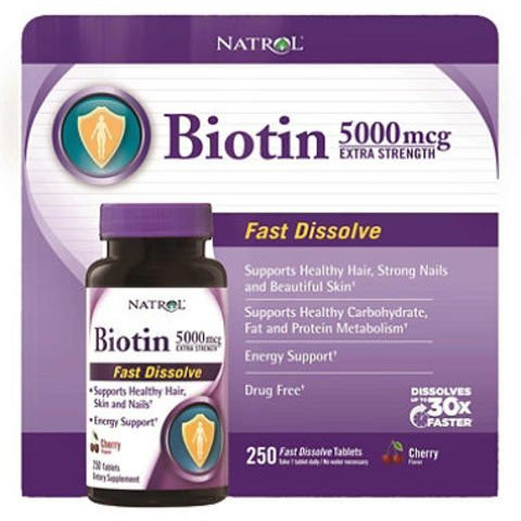 Біотин Natrol Екстра Сила, 5000 мкг, 250 таблеток. Зроблено в США.