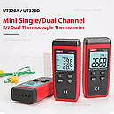 Цифровий двоканальний термометр UNI-T UT320D (від - 50 до 1300 ºC) з двома термопарами К-типу, фото 7
