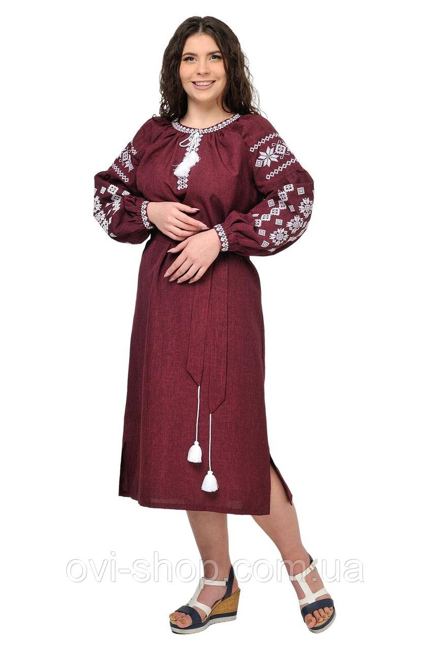 Сукня вишиванка «Зоряна» колір бордо