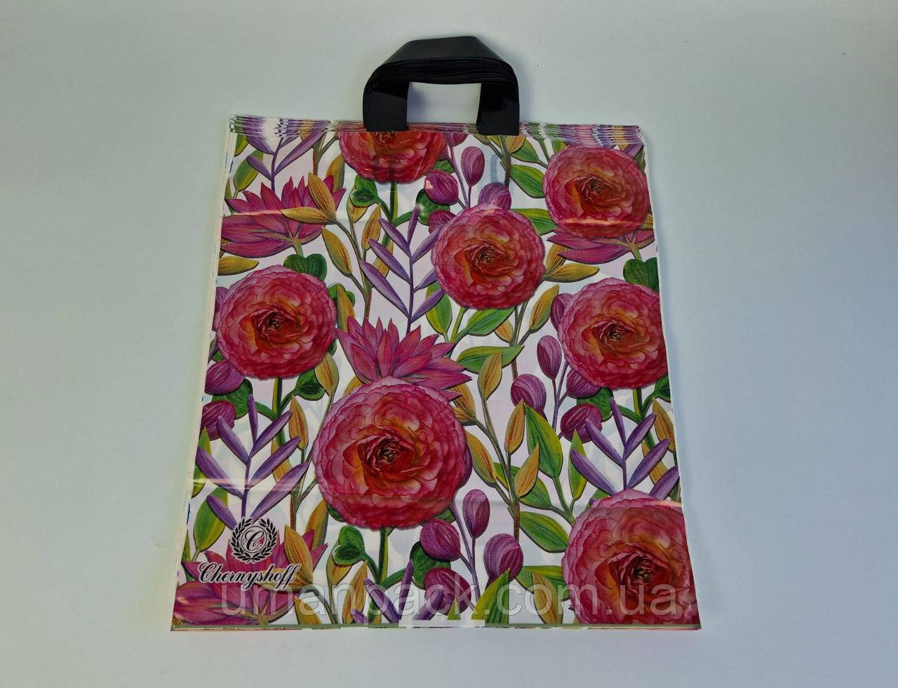 Пакет із петльовою ручкою 40*42ВТ "Квіти на білому Ренпако (25 шт.)