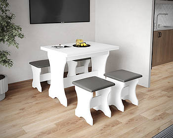Стіл на кухню та 4 м'які табурети (комплект) / Білий