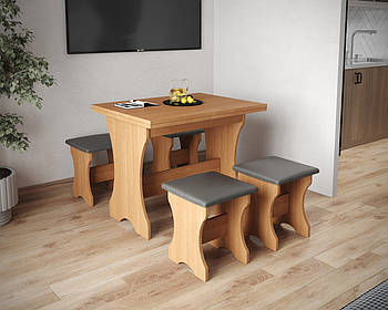 Стіл на кухню та 4 м'які табурети (комплект) / Вільха