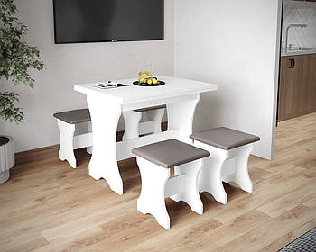 Стіл на кухню та 4 м'які табурети (комплект) / Білий
