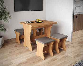 Стіл на кухню та 4 м'які табурети (комплект) - Вільха