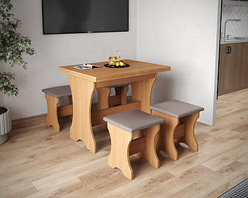 Стіл на кухню та 4 м'які табурети (комплект) / Вільха