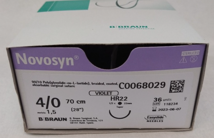 NOVOSYN фіолетовий, розмір USP 4/0 (1,5)70см, голка HR22 (M)