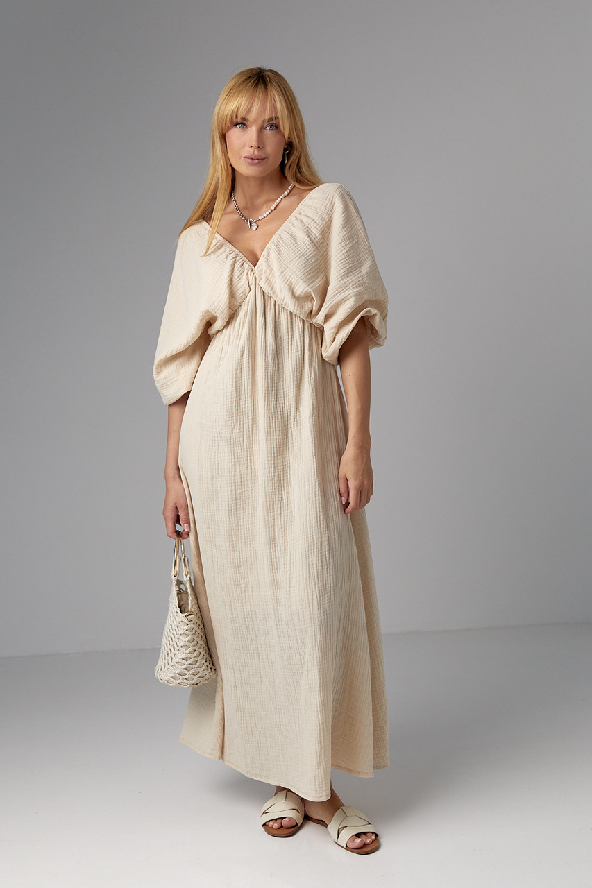 Довге муслінова сукня з відкритою спиною — бежевий колір, L (є розміри), фото 1