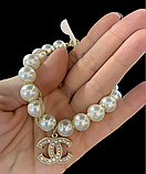 Сережки з логотипом в чорно-золотому кольорі з камінням, браслет з перлинами, фото 3