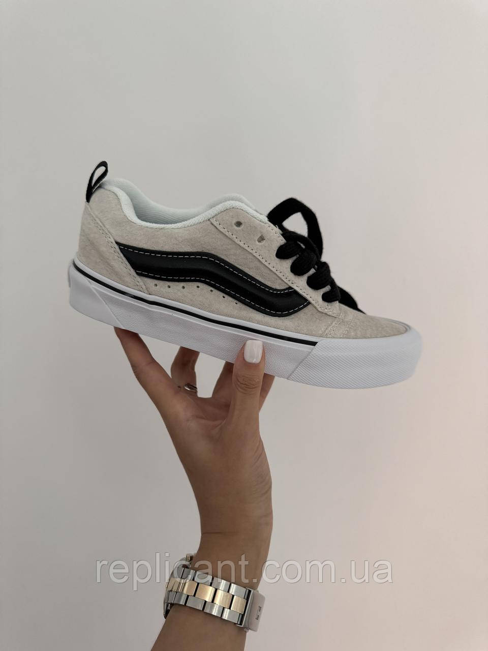 Женские Кеды Vans KNU LIGHT BEIGE / BLACK premium жіночі Кеди Vans, фото 1