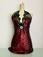 Майка літня жіноча блискуча з мереживом і брошкою клубна.