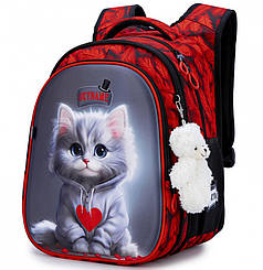 Рюкзак ранець портфель шкільний ортопедичний для дівчинки в 1-4 клас на три відділи котик SkyName R1-055