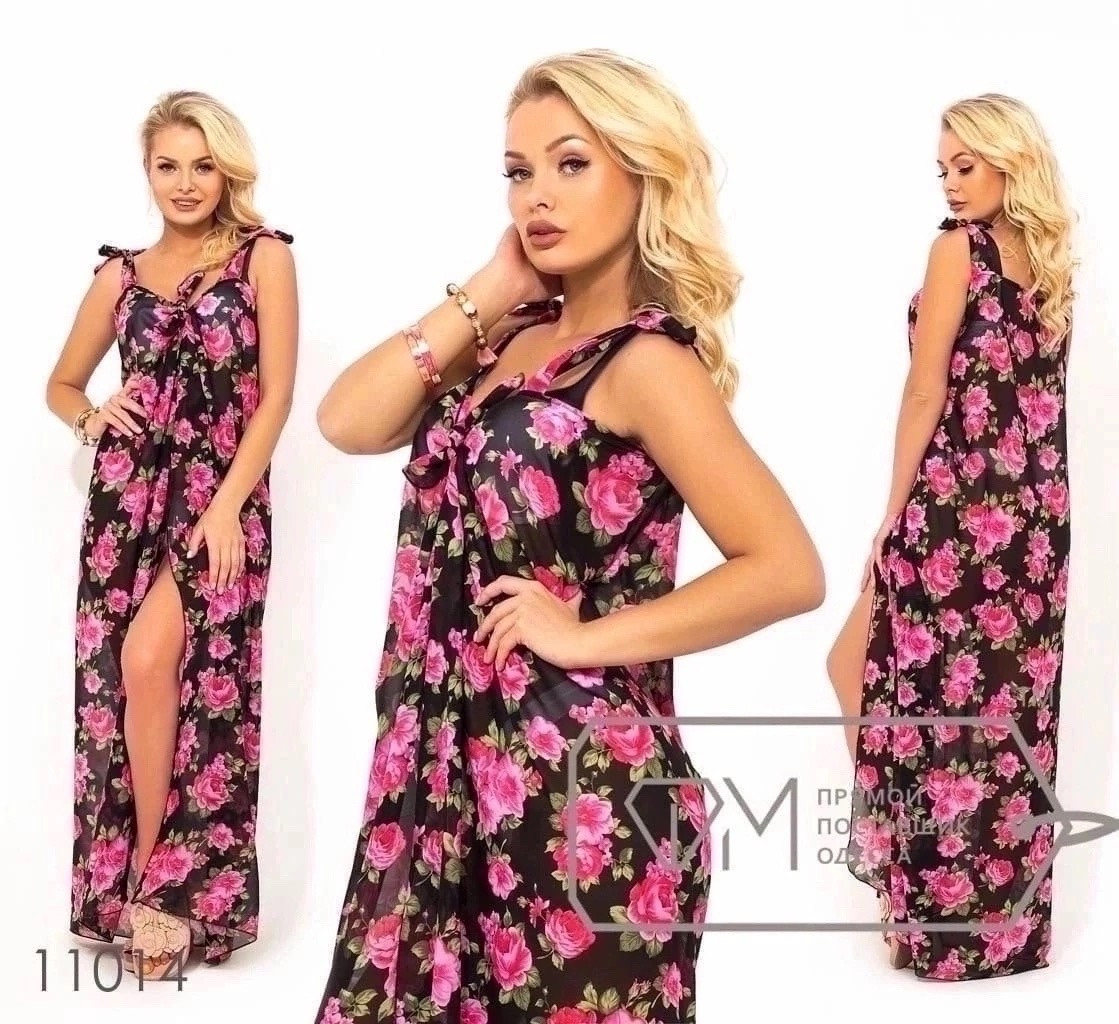 Туніка пляжна довга на бретелях квітковий принт 42-46, 48-52 (487), фото 1