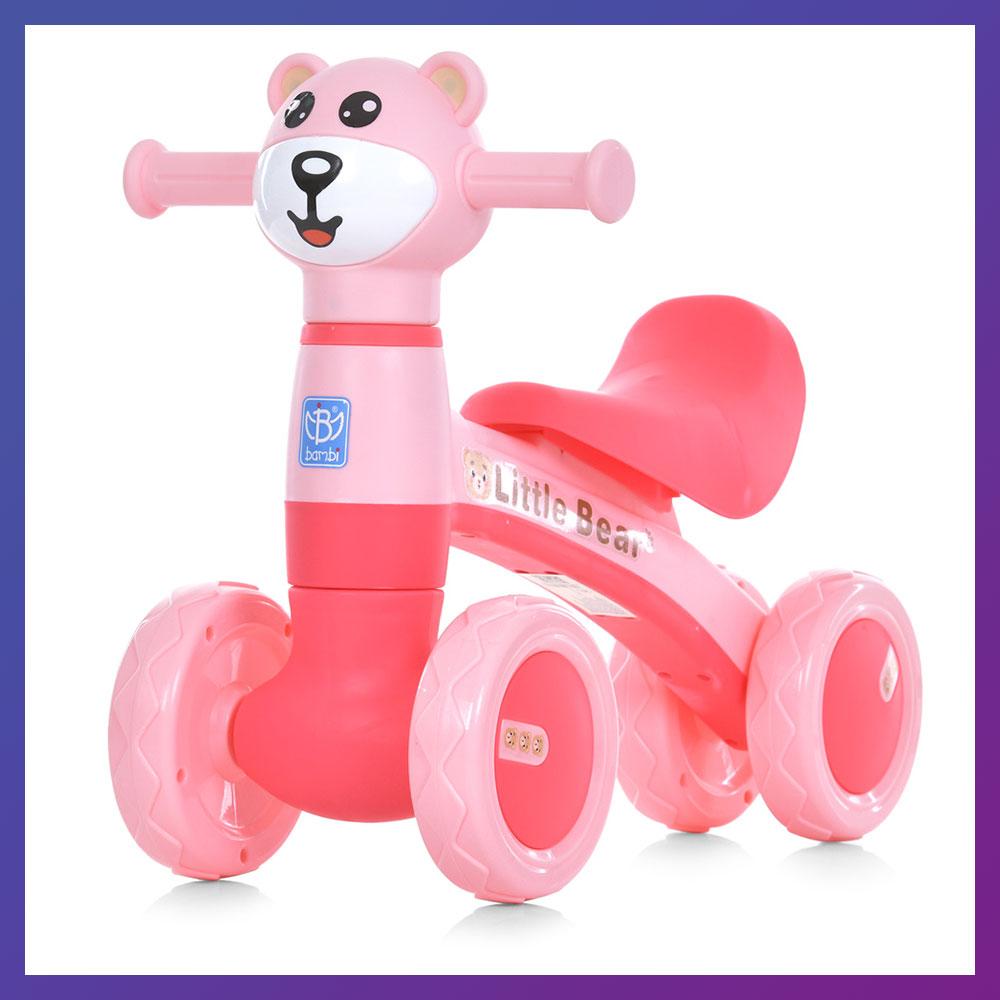 Дитячий біговел велобіг 1.5-3 роки Ведмежатко музика світло Bambi M 5762 Рожевий, фото 1