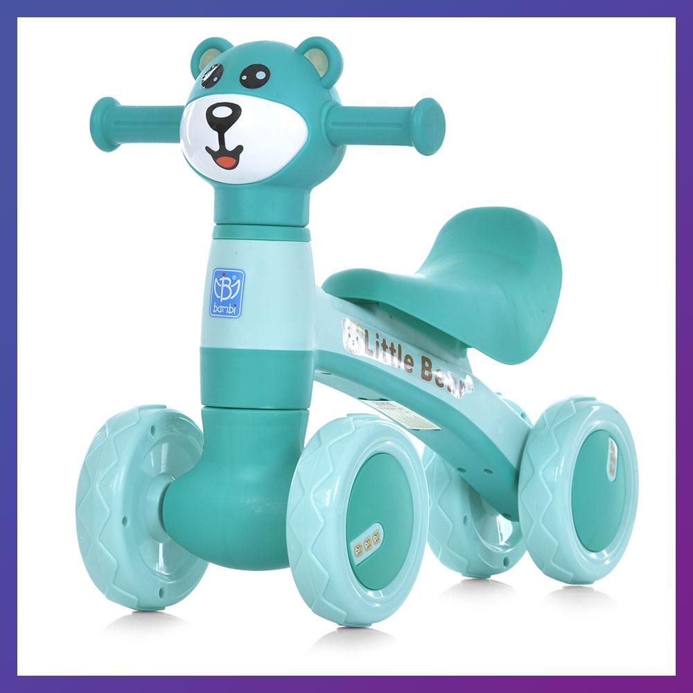 Дитячий біговел велобіг 1.5-3 роки Ведмежатко музика світло Bambi M 5762 Зелений, фото 1