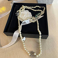 Довга підвіска з перлами з логотипом срібло та сережки-серця з логотипом
