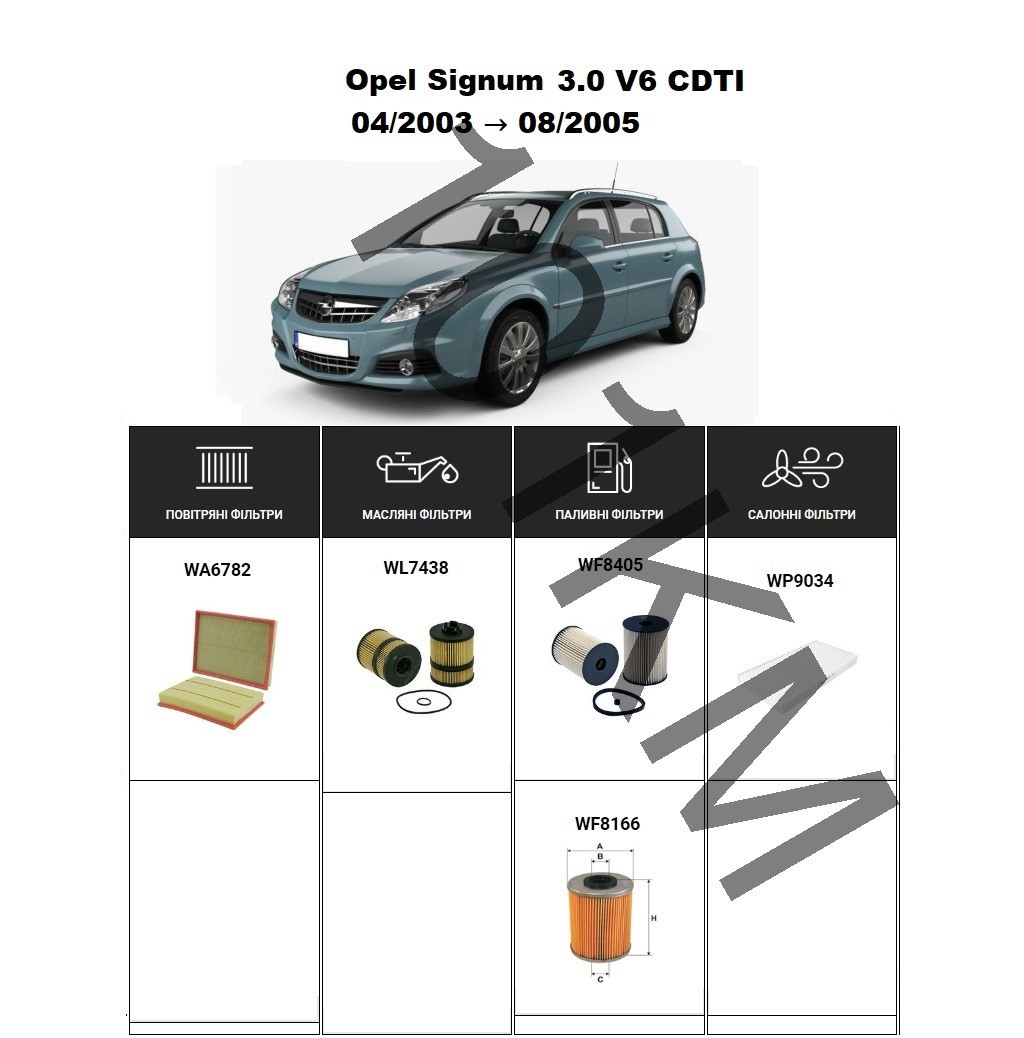 Комплект фільтрів Opel Signum 3.0 V6 CDTI (2003-2005) WIX, фото 1