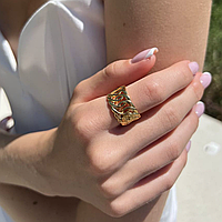 Стильне кільце та сережки кільцями, позолота 18 К (набіром або окремо)