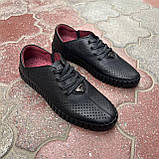 Шкіряні чорні мокасини з перфорацією 40 41 42 43 44 45 розмір, фото 3