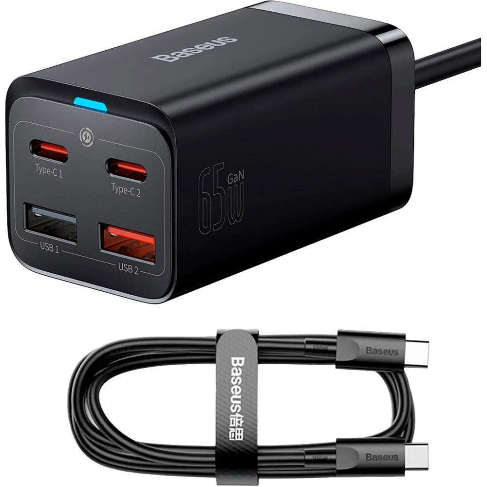 Мережевий зарядний пристрій Baseus GaN3 Pro Desktop Fast Charger 2C+2U 65W + Cable Black (CCGP040101)