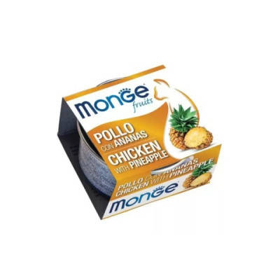 Вологий корм MONGE FRUIT CHICKEN WITH PINEAPPLE курка з ананасом для котів 80г, фото 1