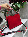 Стильна сумка жіноча через плече крос боді червона маленька сумочка замшева 24х20х10см, фото 2