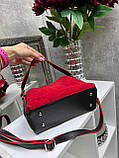 Стильна сумка жіноча через плече крос боді червона маленька сумочка замшева 24х20х10см, фото 4