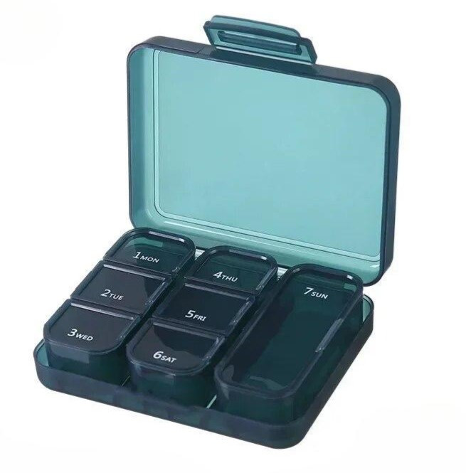 Таблетниця, органайзер для таблеток на 3 знімні секції, 7 відсіків Meds, синя, фото 1