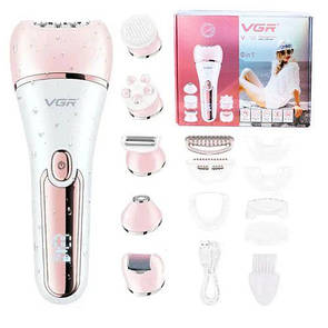 Епілятор VGR 6 в 1 V-733 PINK, 12 насадок, IPX7, LED display