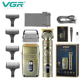 Чоловічий набір VGR V-649 машинка для стрижки + бритва шейвер Professional 4 насадки LED display IPX6