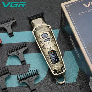 Машинка триммер для стрижки волосся бороди електрична акумуляторна VGR V 901 4 насадки LED дисплей
