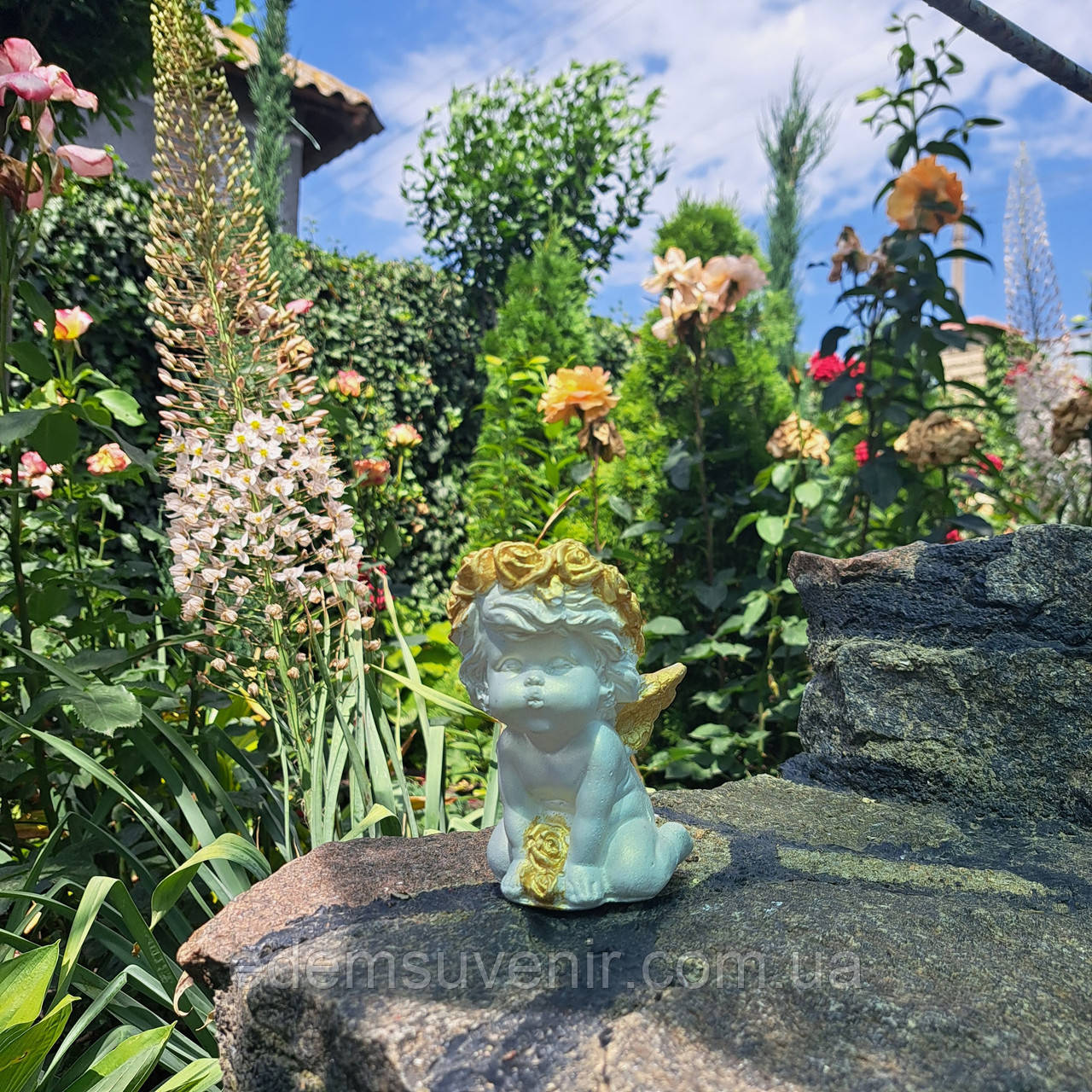 Статуетка Янголятко сидяче, золота поцілунок