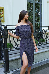 Жіноча сукня міді з квітковим літнім принтом з розрізом на нозі flora чорне