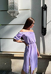 Сукня з розрізом на нозі літньої довжини міді квітковий принт flora бузковий