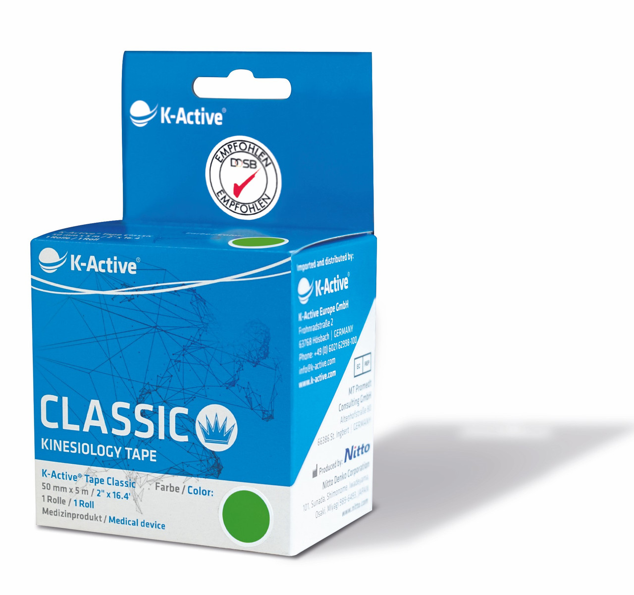 Кинезио тейп-стрічка K-active Classic, салатовий, 5м*5см