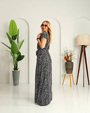 Легка довга сукня в чорному кольорі з білим принтована "Аліна". Розміри від 44 до 58, фото 2